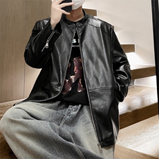 立领男士皮夹克休闲情侣皮衣机车男外套潮A266-PY005-P85控138，男装夹克，电商A266