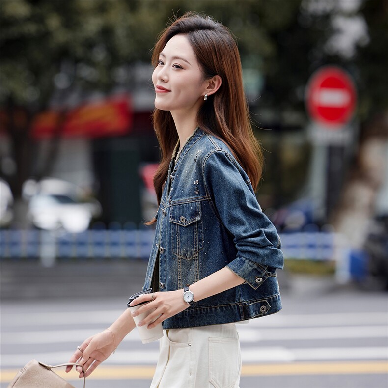 牛仔外套女短款2025年春秋新款妈妈时尚设计感宽松休闲复古夹克,女装短外套,靓衣阁