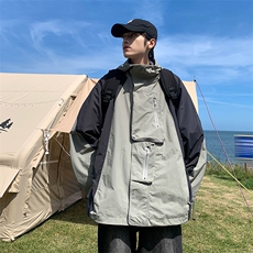 Wt853-P60潮机能风拉链连帽冲锋衣宽松休闲拼接高街外套，男装夹克，星座1501-1