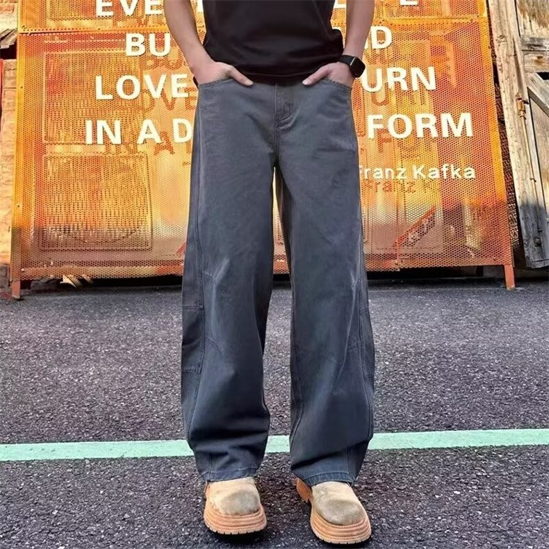 美式高街弯刀休闲裤男设计感直筒裤潮流宽松阔腿工装裤LJ499-P52,男装工装外套,星座1008