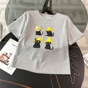 高级感时尚潮流套装女夏新款宽松圆领印花刺绣上衣阔腿短裤两件套图片