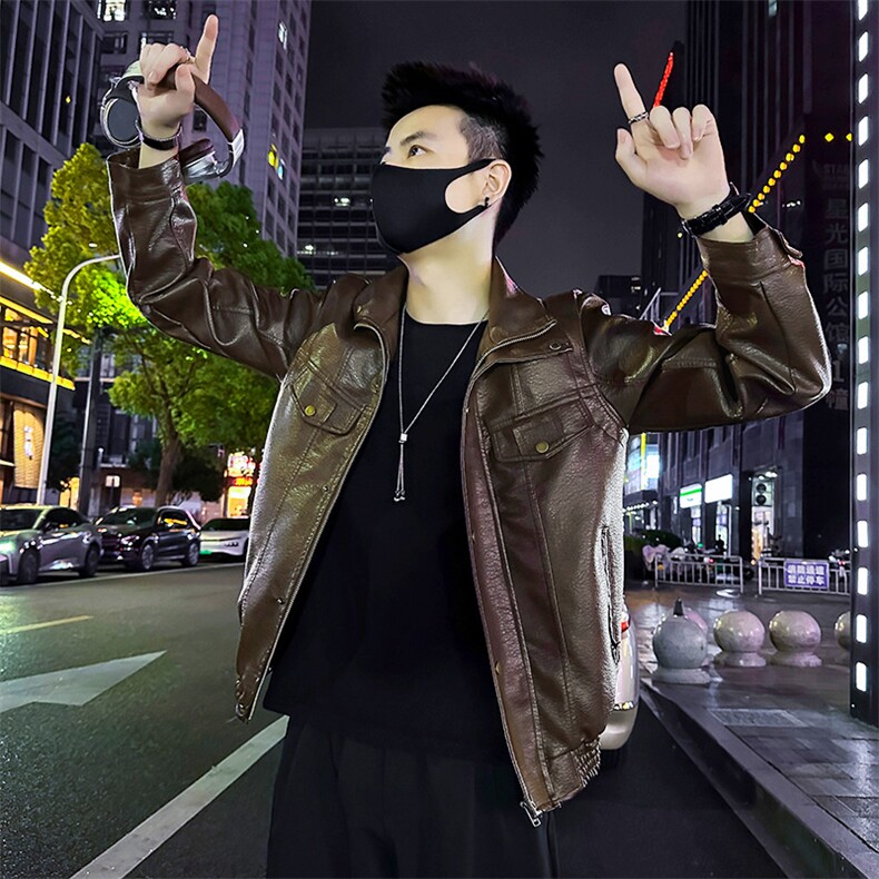 男士复古立领服皮衣男潮流机车外套皮夹克  P8806-P128图片
