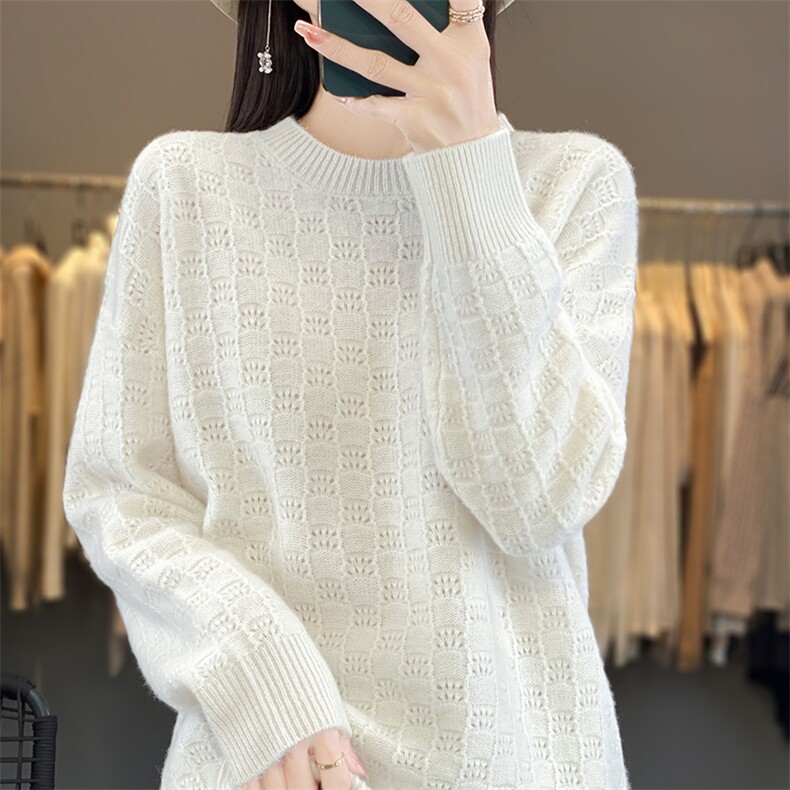 新款秋冬季女装宽松显瘦百搭黑色圆领长袖针织毛衣打底衫上衣外套,女装羊毛衫,绒迪羊绒