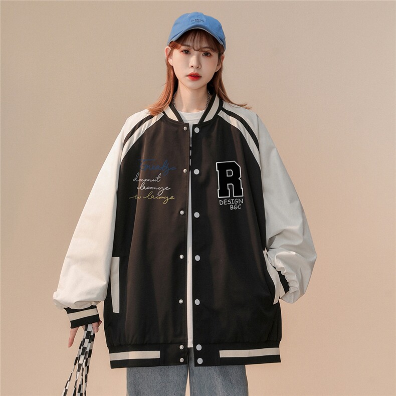 中性风2023春季字母印花拼接宽松ins潮流夹克外套JK872P65控88,男装夹克,A247A