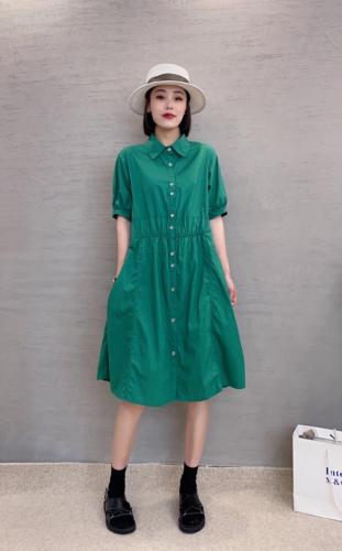 XL9916欧洲站2021夏季新款简约打褶时尚百搭纯色连衣裙,女装连衣裙,L·H·X