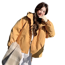 黄色连帽冲锋衣羽绒服女冬2024新款高级感小个子工装派克服厚外套，女装羽绒服，2C015