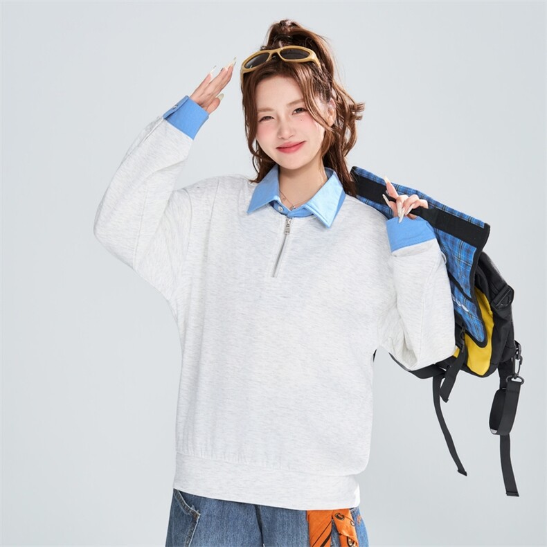 撞色翻领半拉链套头卫衣女春季宽松休闲百搭上衣XZ309W8015P55，男装卫衣，星座309（原A406）