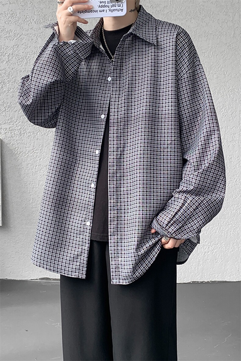 8XL-M长袖衬衫男夏季格子条纹衬衣宽松慵懒风防晒外套CS29005P45,男装衬衫,电商B312
