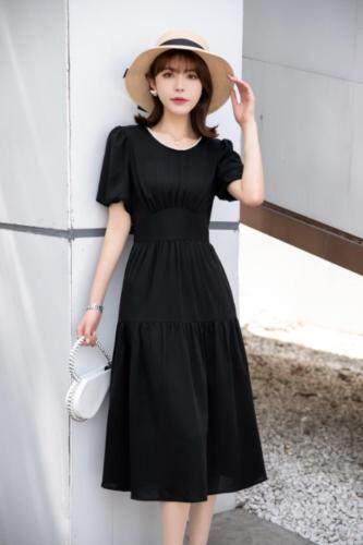 现货夏季净色高档连衣裙，女装连衣裙，爽靓爽