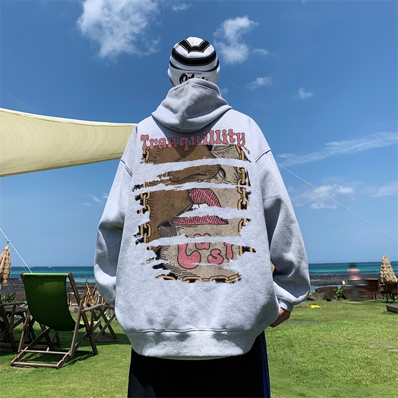 直播品质340克重磅纯色华棉美式卫衣连帽印花大码XZ517A-BK12302,男装卫衣,星座517A