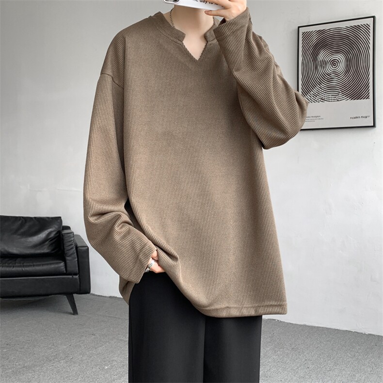 8XL-M长袖打底衫T恤V领针织体恤麦穗条卫衣加肥加大码TX3102特P35,男装T恤,电商B238