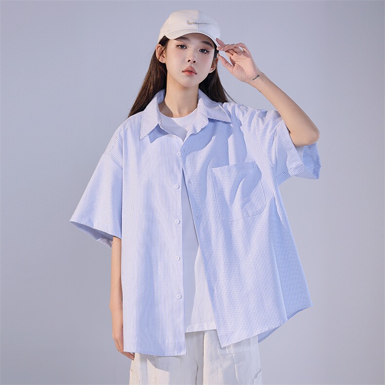 条纹衬衫男韩版短袖潮流百搭2023夏季新款ins宽松外套CY293-P30,男装衬衫,星座412-3