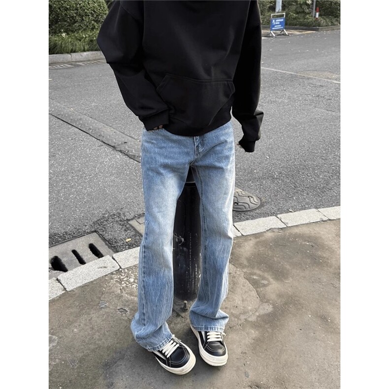W10096-P48网图现货美式复古竹节纹直筒牛仔裤弯刀拖地裤,男装牛仔裤,星座1608-2