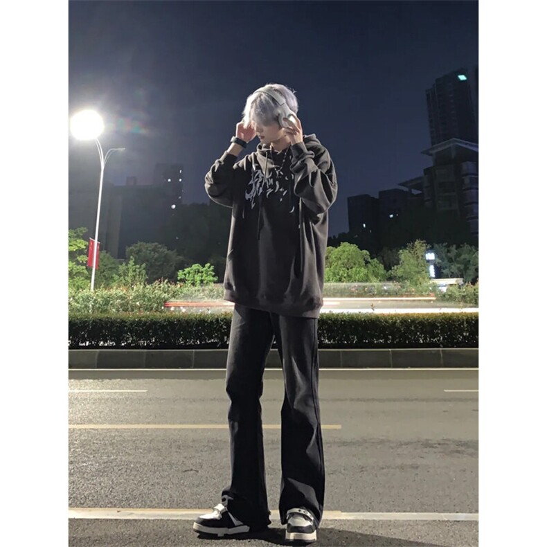美式vibe风裤子高街潮牌黑色微辣牛仔裤修身直筒痞帅长裤,男装牛仔裤,星座310A-4
