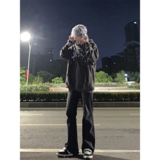 美式vibe风裤子高街潮牌黑色微辣牛仔裤修身直筒痞帅长裤，男装牛仔裤，星座310A-4