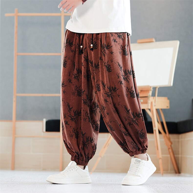 早秋现货新款男士大码新中式竹叶灯笼裤宽松休闲束脚K315-P70控98，男装休闲裤，电商A021