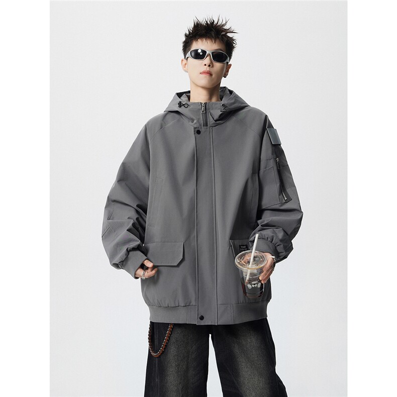 可二开发光贴片连帽工装冲锋衣大码M-5XL夹克男JK78076P85控128,男装夹克,星座226-1