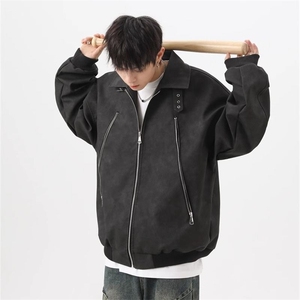 733-P60 美式复古翻领PU皮衣外套男春季高级感潮牌宽松机车图片