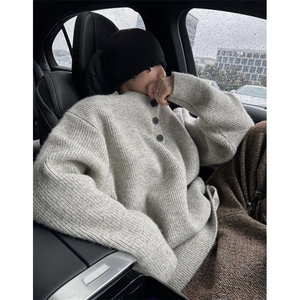 美式复古亨利领毛衣男款冬季慵懒风高级感针织衫外套 M5010图片