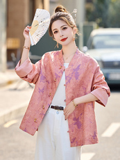 新中式印花国风短外套女2025春秋新款宽松气质百搭年轻款唐装上衣，女装短外套，沁沁公主