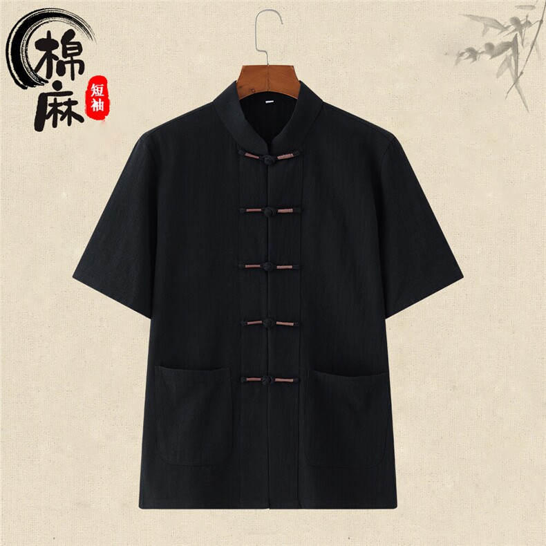 现货新中式 唐装一字扣短袖T 中 风五分袖男上衣CS2401-P60图片