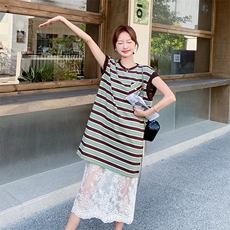 2025新款条纹蕾丝休闲套装6380，女装套装/套裙，1C150