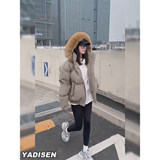 现货三防重磅硬挺boxy短款羽绒棉衣座山雕大毛毛领PU皮棉服外套冬，男装棉衣，电商A443