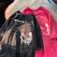 潮牌宽松短袖t恤蜡染美式复古高街水洗做旧517A-2-SX268-P38，男装T恤，星座517A-2