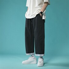 2024春夏季新款男装港风情侣款格子翻边撞色休闲九分裤ZY001-P45，男装休闲裤，星座715-1