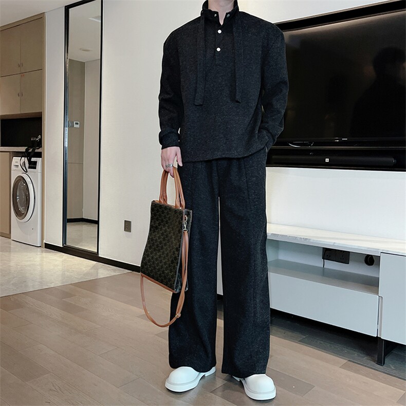 秋冬红慵懒毛衣针织卫衣弯刀裤套装男潮TZ351上衣76裤子80，男装针织衫/毛衣，电商B267