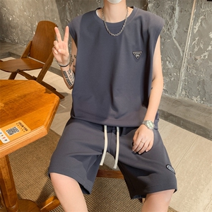 夏季潮牌宽松坎肩背心套装男2024新款两件套短袖 现货 T1771-P42图片