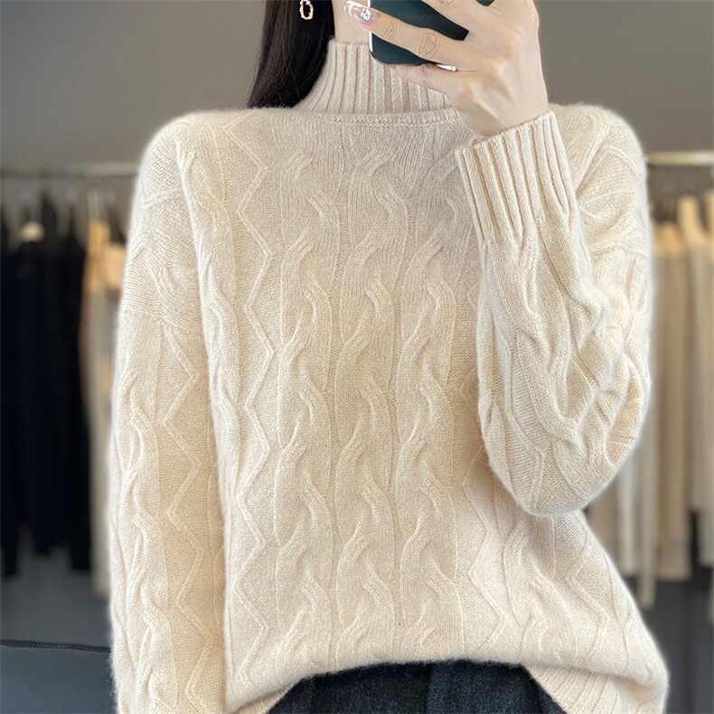 秋冬季羊毛休闲气质通勤半高领百搭羊毛衫，女装羊毛衫，鸿陌羊绒