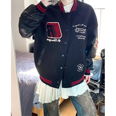 美式高街徽章拼接撞色棒球服男女春秋潮牌宽松字母刺绣夹克外套，男装夹克，星座601-1