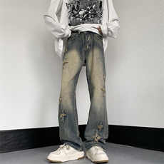 高街ins美式复古牛仔裤男士潮牌痞帅直筒裤N01456-P45，男装牛仔裤，星座308B-1
