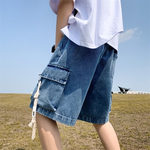 大口袋抽绳工装牛仔短裤男夏季美式复古cleanfit户外潮牌五分裤子图片