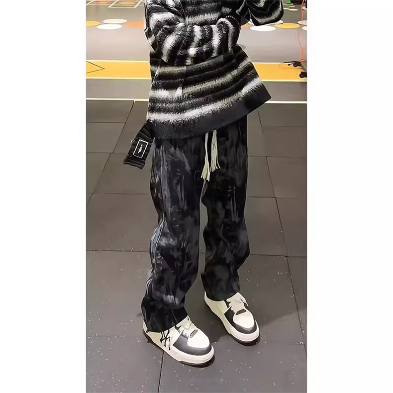 白色美式扎染裤子男女春季抽绳卫裤直筒运动休闲长裤WLWY111-p40,男装休闲裤,星座1008