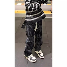 白色美式扎染裤子男女春季抽绳卫裤直筒运动休闲长裤WLWY111-p40，男装休闲裤，星座1008