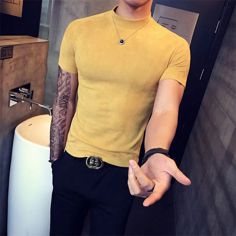 夏季新款短袖t恤流纯色体恤衫修身男衣服A313-T,男装T恤,电商A313