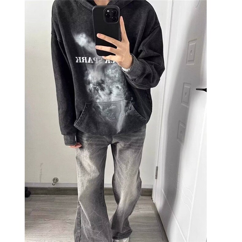 直脚中腰夏季纽扣青少年新款水洗黑灰色微喇牛仔裤男春秋季潮潮流,男装牛仔裤,星座506A