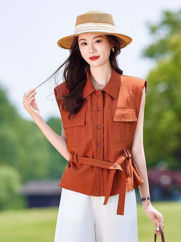 今年流行时尚女2025夏季新款衬衫领单上衣,女装衬衫,靓衣阁