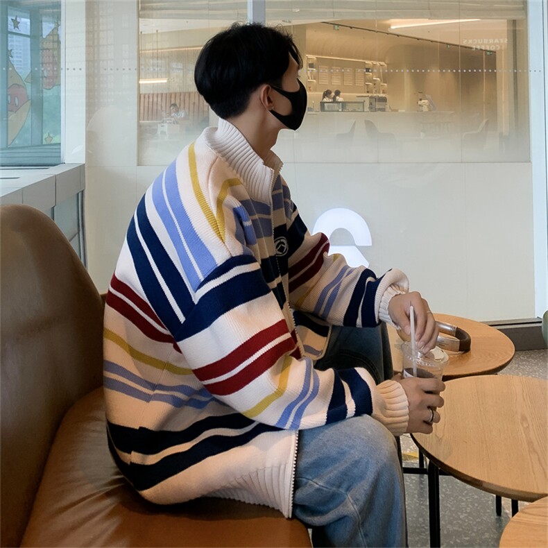 B211-P522024新款条纹立领开衫毛衣男秋冬慵懒潮牌百搭针织衫,男装针织衫/毛衣,星座512-6