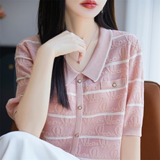 2025年秋季POLO领短袖开衫时尚百搭简约大方，女装衬衫，暖圣羊羊绒