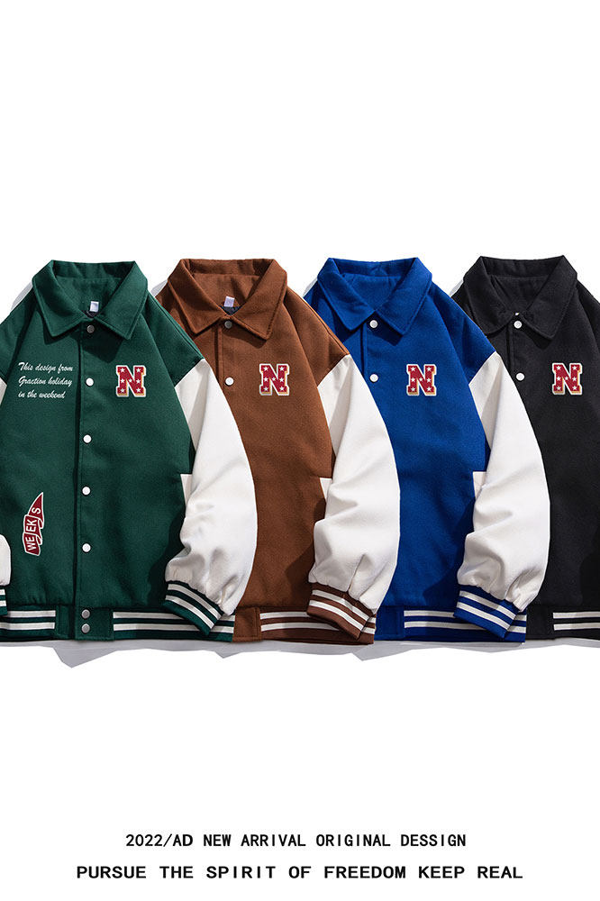 白底23春季时尚潮流印花拼色翻领棒球服宽松夹克外套G601P85控98,男装夹克,电商A247-1