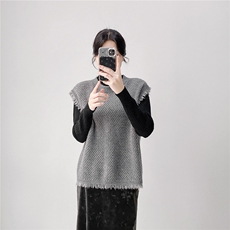 HE|镂空工艺软糯baby山羊绒针织马甲女圆领宽松毛衣百搭背心，女装针织衫/毛衣，织纯羊绒