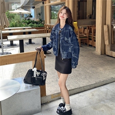 甜酷风印花牛仔外套女2025秋季新款设计感小个子休闲减龄短款夹克，女装短外套，2C176