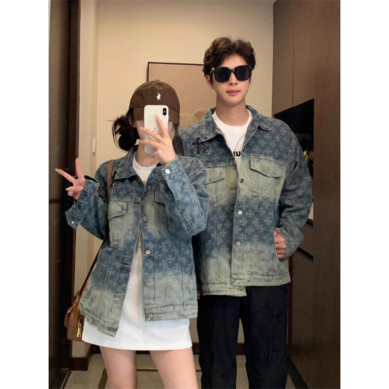 复古做旧男款春秋季水洗夹克十字架烫钻宽松提花牛仔外套男女款潮,男装工装外套,星座516A