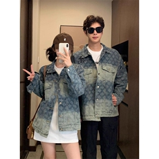 复古做旧男款春秋季水洗夹克十字架烫钻宽松提花牛仔外套男女款潮，男装工装外套，星座516A