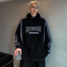美式字母渐变印花撞色拼接连帽卫衣男女宽松上衣帽衫W93-P78，男装卫衣，电商C307A