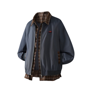 复古拼接格子假两件棒球服夹克男 xh161-特80图片