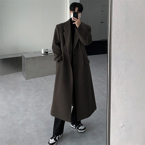 wassup happy垫肩毛呢大衣男士冬季潮流高级感中长款呢子风衣外套图片